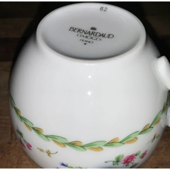 Bernardaud Limoges Green Pink Cup and Saucer Bread Trio Artois - Picture 3 of 6